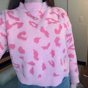 Pink Leopard Print Sweater